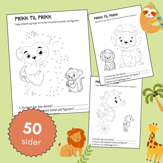Prikk til prikk - aktivitetshefte 🦁 🐒