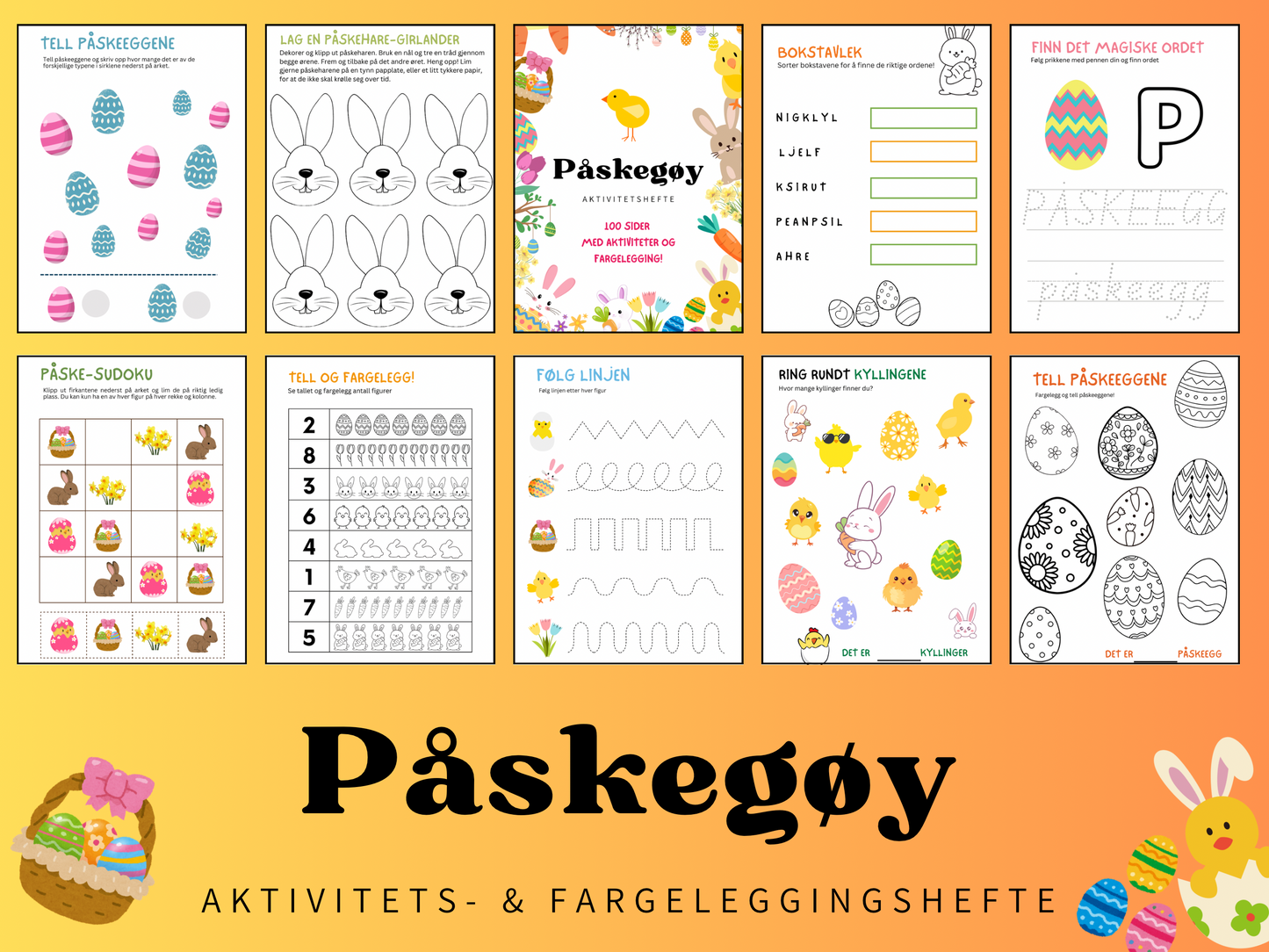 🐣 Påskegøy - aktivitets- & fargeleggingshefte🐣 (pdf)